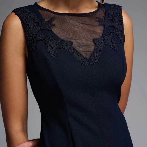 Adrian Mattox Womens Mesh Lace Mermaid Midi Dress Dress Size 10 Ink Navy - Picture 4 of 16